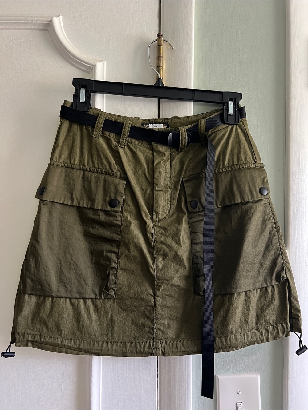 Mason Olive Cargo Mini Skirt with Black Web Belt